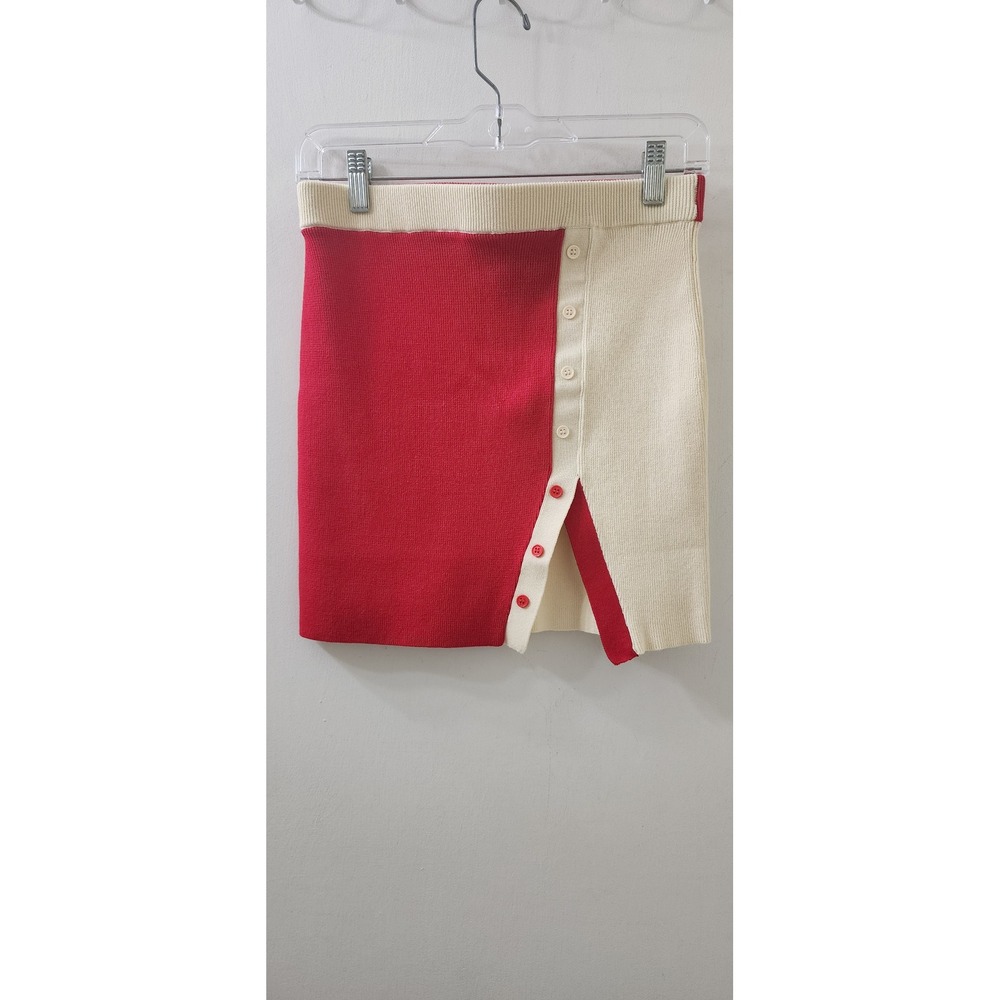 Solid & Striped The Anna Mini Skirt Red Cream Colorblock Knit Button Front M NEW